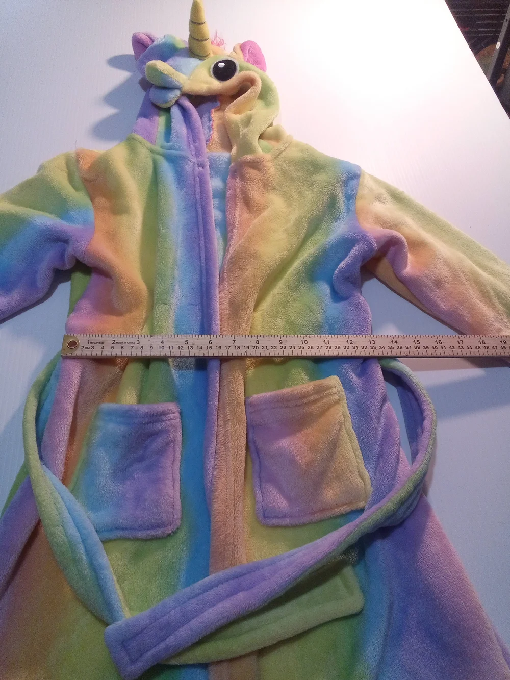Girls Yung Hooded Fleece Robe Unicorn Rainbow Multicolor Tie Belt Long Sleeve S